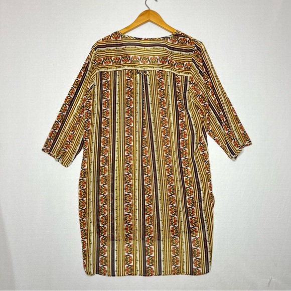 Anthropologie Fig Flower Women’s Sheer Tunic Stripe Yellow Blouse Size L - Picture 6 of 7